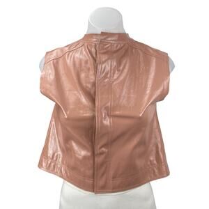 Louise James Women's Pink Faux Vegan Leather Sleeveless Snap Tank Vest Top Sz S